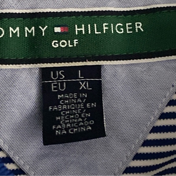Tommy Hilfiger Golf Polo Shirt Sz L Blue Striped Casual Short Sleeve Pickleball - Picture 7 of 9